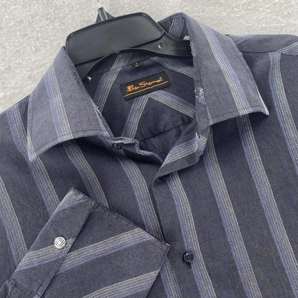 Ben Sherman Shirt Mens XL Button Up Long Sleeve Blue Striped - Picture 1 of 11